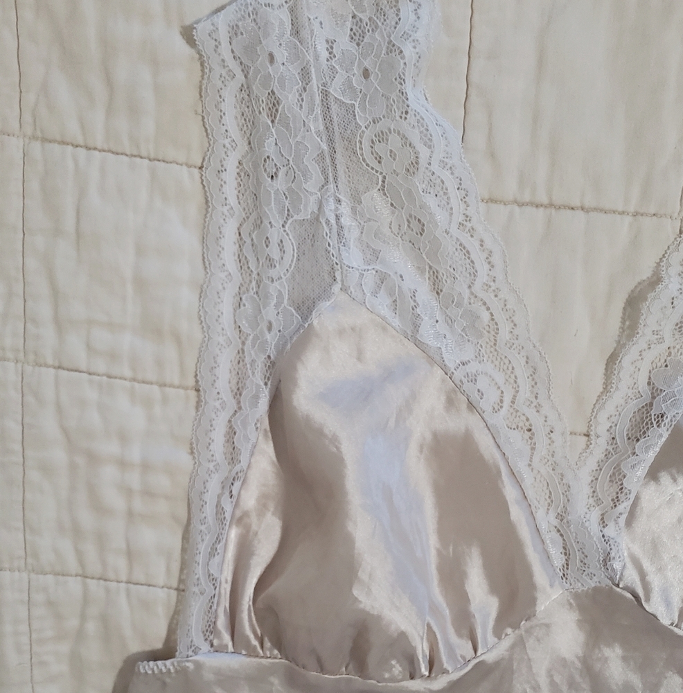 Satin and Lace Slip Nightgown Chemise 5XL Nude Beige - Picture 5 of 12